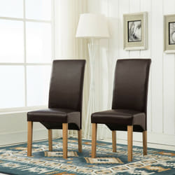 MCC Dining Chairs Set of 2 Faux Leather Dining Chairs Roll Top Scroll High Back home & restaurants - Brown