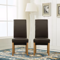 MCC Dining Chairs Set of 2 Faux Leather Dining Chairs Roll Top Scroll High Back home & restaurants - Brown