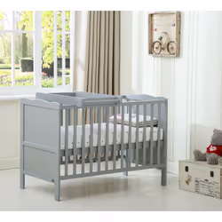 MCCÂ® BABY BED Wooden Baby Cot Bed "Orlando" with Top Changer & Water repellent Mattress - Grey
