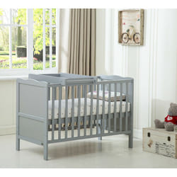 MCCÂ® BABY BED Wooden Baby Cot Bed "Orlando" with Top Changer & Water repellent Mattress - Grey