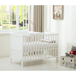 MCCÂ® BABY BED Wooden Baby Cot Bed "Orlando" with Top Changer & Water repellent Mattress - White