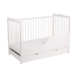 MCC BABY COT BED Brooklyn Baby Cot Crib with Water Repellent Mattress & Wheeled Drawer - White