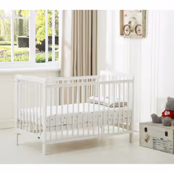 MCC BABY COT BED Brooklyn Baby Cot Crib with Water Repellent Mattress & Wheeled Drawer - White