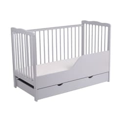 MCC BABY COT BED Brooklyn Baby Cot Crib with Water Repellent Mattress & Wheeled Drawer - Grey
