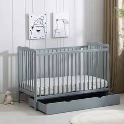 MCC BABY COT BED Brooklyn Baby Cot Crib with Water Repellent Mattress & Wheeled Drawer - Grey