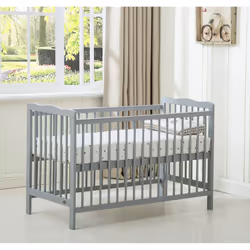MCC BABY COT BED Brooklyn Baby Cot Crib with Water Repellent Mattress & Wheeled Drawer - Grey