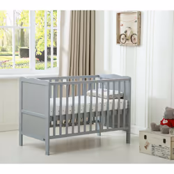 MCC® Wooden Baby Cot Bed "Orlando" & Water repellent Mattress - Grey