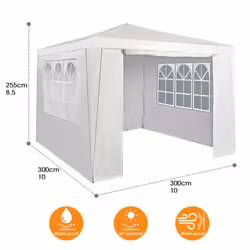 3x3m Joint Gazebo with 4 Side Panels and Clip Party Tent Marquee - White