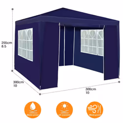 3x3m Joint Gazebo with 4 Side Panels and Clip Party Tent Marquee - Blue