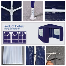 3x3m Joint Gazebo with 4 Side Panels and Clip Party Tent Marquee - Blue