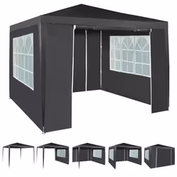 3x3m Joint Gazebo with 4 Side Panels and Clip Party Tent Marquee - Grey