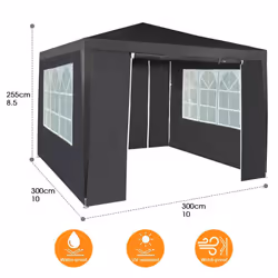 3x3m Joint Gazebo with 4 Side Panels and Clip Party Tent Marquee - Grey
