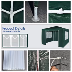 3x3m Joint Gazebo with 4 Side Panels and Clip Party Tent Marquee - Green