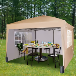 Pop-up Gazebo Party Tent 3mx3m with 4 Sides & Weight Bags - Beige