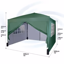 Pop-up Gazebo Party Tent 3mx3m with 4 Sides & Weight Bags - Beige