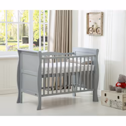 MCC® BABY BED Solid Wooden Cot bed Savannah Sleigh Cotbed & Water Repellent Mattress - Grey
