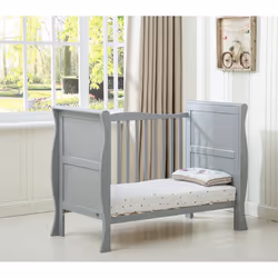 MCCÂ®  BABY BED Solid Wooden Cot bed Savannah Sleigh Cotbed & Water Repellent Mattress - Grey