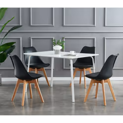 MCC Dining Chairs with Wooden Legs Soft Cushion Pad Stylish DELUXE Retro EVA - Black, 4