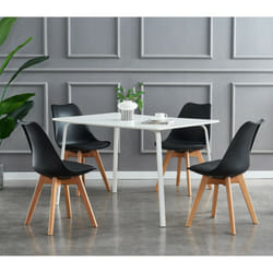 MCC Dining Chairs with Wooden Legs Soft Cushion Pad Stylish DELUXE Retro EVA - Black, 4
