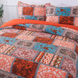 NEWLAKE Cotton Bedspread Quilt Sets-Reversible Patchwork Coverlet Set  Mediterranean Classic Bohemian Pattern King Size