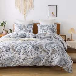 HoneiLife Cotton Duvet Cover Queen  3pcs Paisley Comforter Cover  Soft  Breathable Floral Bedding Duvet Cover Sets with Zippe ...