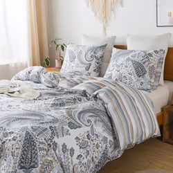 HoneiLife Cotton Duvet Cover Queen  3pcs Paisley Comforter Cover  Soft  Breathable Floral Bedding Duvet Cover Sets with Zipper