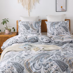HoneiLife Cotton Duvet Cover Queen  3pcs Paisley Comforter Cover  Soft  Breathable Floral Bedding Duvet Cover Sets with Zipper