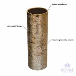 Royal Imports Flower Glass Ceramic Vase Decorative Centerpiece for Home or Wedding - Etched Cylinder Shape, 4"x12", Gold