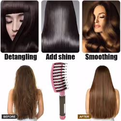 Vented Curved Boar Bristle Hair Brush Paddle Brush for Blow Drying  Anti-frizz Detangling Brush Styling Hairbrush Comb for Curly Fine Wavy Natural Tan