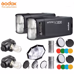 2*Godox AD200 Pocket Speedlite Flash+Softbox+Color Filter+Diffuser Kit