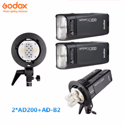 Godox 2x AD200 HSS TTL 2.4G Speedlite Pocket light+AD-B2 Flash Head