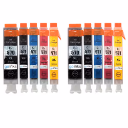 Compatible 2 Go Inks Set of 5 Ink Cartridges to replace Canon PGI-570 & CLI-571 / non-OEM for PIXMA Printers (10 Pack)