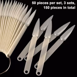 KINJOEK 3 Set Total 150 Pointed Tips Natural Nail Swatches Sticks  Nail Art Supplies Stiletto Practice Tips Display Board Sample Sticks with Ring for