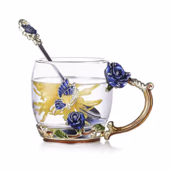 Glass Coffee Mug Tea Cup With Steel Spoon Set Ideal Christmas Gift