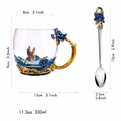 Glass Coffee Mug Tea Cup With Steel Spoon Set Ideal Christmas Gift