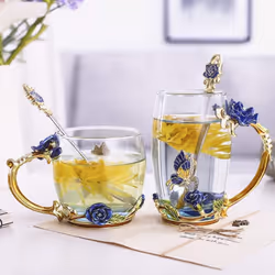 Glass Coffee Mug Tea Cup With Steel Spoon Set Ideal Christmas Gift