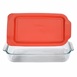 Pyrex Basics 3 Quart Glass Oblong Baking Dish with Red Plastic Lid -9 inch x 13 inch x 2 inch - Original Genuine Pyrex - Made ...