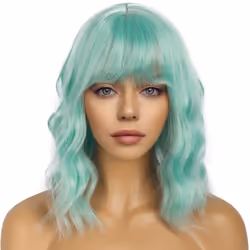 LANCAINI Short Bob Wigs with Bangs for Women Loose Wavy Wig Curly Wavy Shoulder Length Bob Synthetic Cosplay Wig for Girl Col ...
