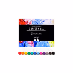 Crafts 4 ALL Fabric Pens - Pack of 12 Permanent, Dual Tip Fabric Markers in Vibrant Colours - Paint Pens for Paper, Bags, Sho ...