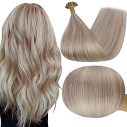 Full Shine U Tip Blonde Hair Extensions 16 Inch Ash Blonde Highlighted Color 18 Mixed 613 U Tip Hair Extensions Straight Pre Bonded Nail Tip 1g Per St