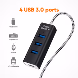 CableCreation CD0198 interface hub USB 3.2 Gen 1 (3.1 Gen 1) Type-A 5000 Mbit/s Black, White
