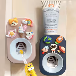 Automatic Kid Toothpaste Dispenser Wall Mounted for Bathroom Toothpaste Squeezer for Kids & Family Shower by Mr. Thumbs 2pc A ...