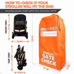ONGUARD Waterproof Single and Double Stroller Bag for Airplane - Travel Stroller Cover - Airplane Stroller Travel System - Gate Check Stroller Bag - B