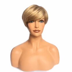 Royalfirst Short Blonde Wig with Bangs Pixie Cut Layered Wigs for Wome
