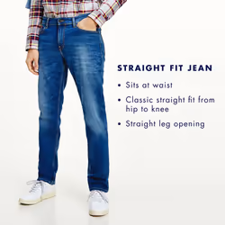 Tommy Hilfiger mens Straight Fit Stretch Jeans  Hilfiger Dark Wash  32