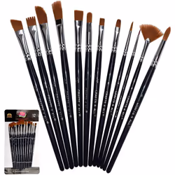 Crafts 4 All Paint Brush Set - Set of 12, Round & Pointed Tip Nylon Hair Artist Paint Brushes for Acrylic, Watercolour, & Oil ...