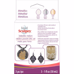 Sculpey Liquid Metallics 3/Pkg-Pearl, Silver, Gold