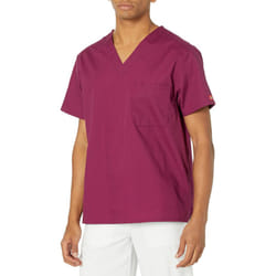 Dickies mens Signature V-neck medical scrubs shirts  Wine  X-Large US