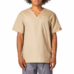 Dickies Mens Signature V-Neck Scrubs Shirt Khaki Large
