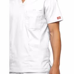 Dickies Men's Plus Size Tall V-Neck Scrub Double Chest Pocket Top  Whi